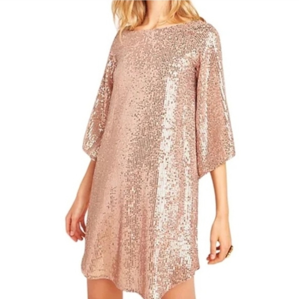 Anthropologie Starling Sequin Tunic Dress Rose Gold XS MSRP $170 - Picture 2 of 16